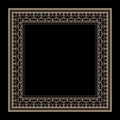 Gold square Kazakh national ornament. Abstract Asian element of the national pattern of the ancient nomads of the Kazakhs, Kyrgyz, Mongol, Uzbek, Tajik. For invitation, greeting card, sandblasting