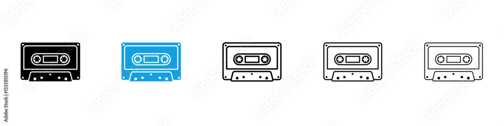 Wall mural cassette tape icons vector illustrations in black and blue colors for web and ui designs