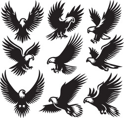 Majestic Black and White Eagle Vector Illustration – Fierce Falcon Silhouette Logo