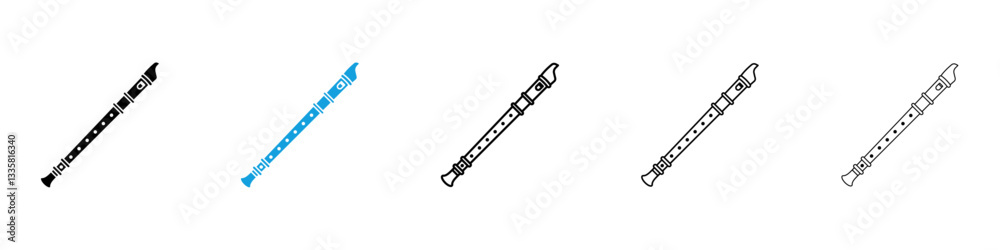 Wall mural flute icons vector illustrations in black and blue colors for web and ui designs