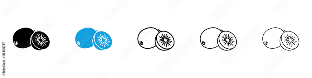 Wall mural kiwi icons vector illustrations in black and blue colors for web and ui designs