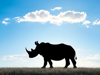 Fototapeta premium Majestic Silhouette of a Rhino Against a Bright Sky with Fluffy Clouds in a Stunning Landscape