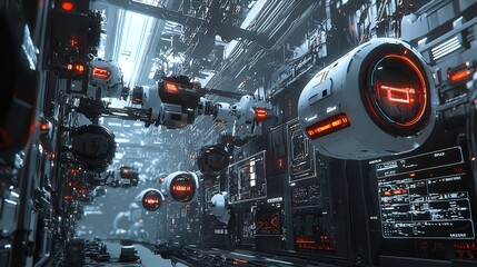 Sci fi inspired digital world dominated by AI featuring smart autonomous machines cloud computing interfaces and a network of cybernetic intelligence