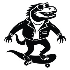Fototapeta premium Dinosaur riding skateboard silhouette vector illustration 