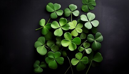 lots of green clover on a black background saint patrick s day