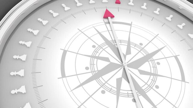 The needle of compass points to the king of chess ignoring the pawns , as a metaphor for standing out from the crowd. Business strategy. Individuality and independent thinking concept. 3D render.