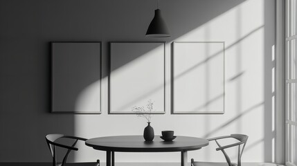 Minimalist Dining Room with Blank Poster Frames - 3D Rendering