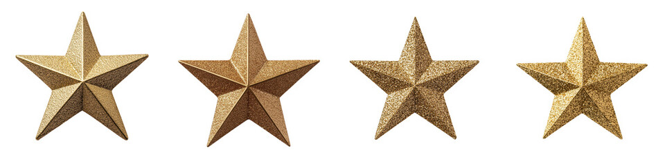 Obraz premium A set of four decorative star icons in shimmering golden and bronze metallic finishes arranged in a row against a white background