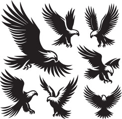 Majestic Black and White Eagle Vector Illustration – Fierce Falcon Silhouette Logo