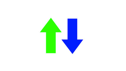 Blue and green solid color directional up and down arrow on white background. signal icon