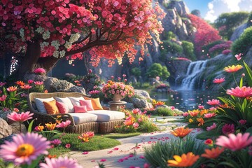 Enchanting Flower Haven A Serene Retreat Filled with Vibrant Petals and Stunning 3D Visuals