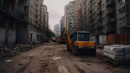 Fototapeta premium Urban Transformation: Construction Site in Focus