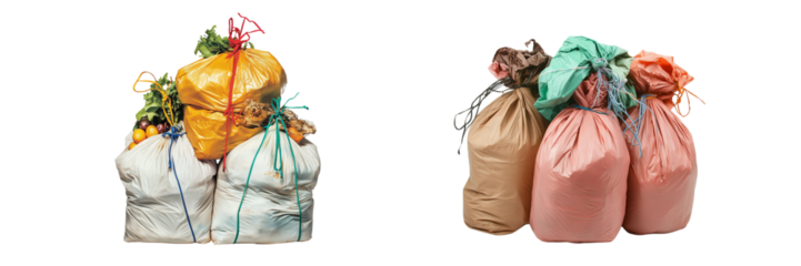 Waste disposal bags on a transparent background urban setting photography
