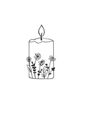 Hand Drawn Floral Candle Illustration for Stickers Wall Art Coloring Pages and DIY Projects