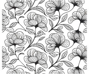 Abstract Flower Seamless Pattern with Dotted Style Floral Leaves