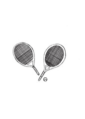 Hand-Drawn Tennis Racket and Ball Sketch for Coloring and Art Projects
