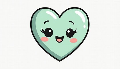 Cute kawaii heart illustration with happy expression on simple background  