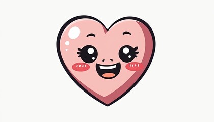 Cute kawaii heart character with happy expression on simple background  