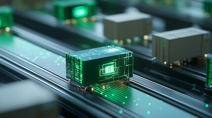 Innovative technology in motion smart shipping containers industrial warehouse digital transport futuristic environment close-up view