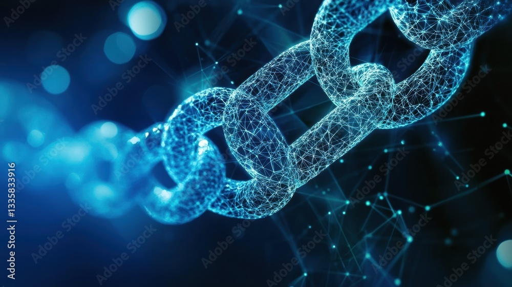 Poster technology concept with transparent digital links, representing smart contracts in a secure network.