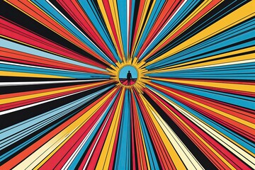 Fototapeta premium Dynamic Comic-Style Hero Journey Illustration with Bold Radial Lines and Minimalist Background