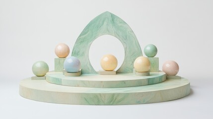 Pastel 3D Display Stage with Ornate Arch
