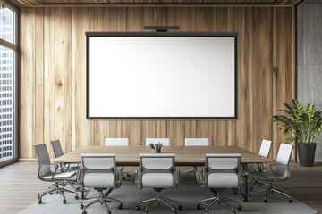 Video Conference Meeting Room with Clear Acrylic Sheet Separates Center on Table