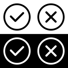 Obraz premium Check mark and X mark icon in flat style for apps and websites. black and white icon.