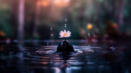 Serene Water Lily  Rain  Reflection  and Ripples