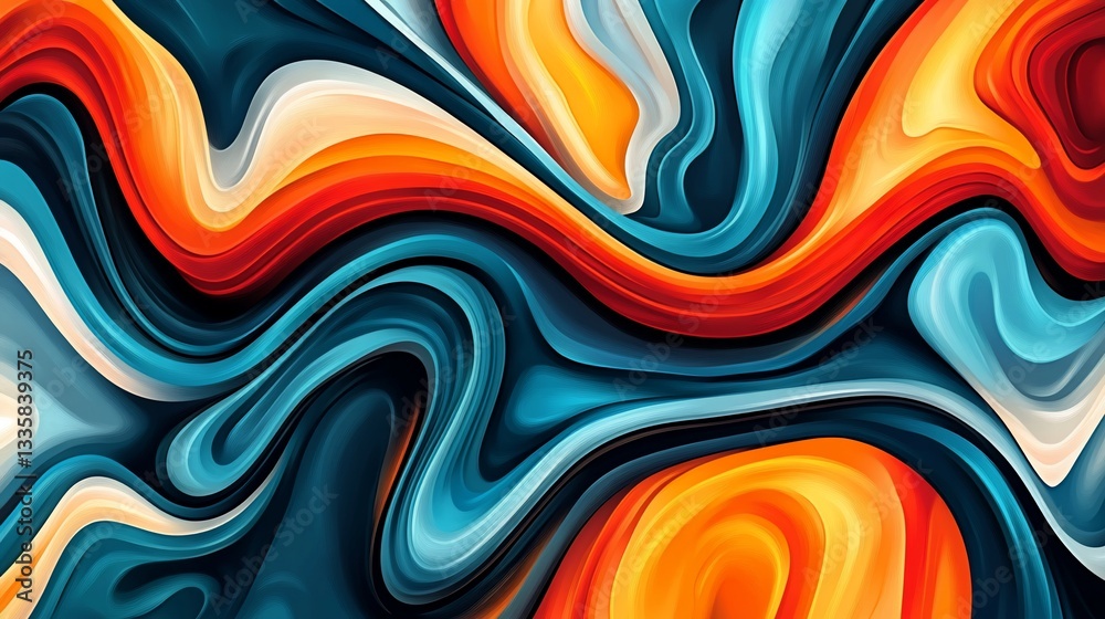 Poster dynamic flow of colors in an abstract wave pattern, mesmerizing background