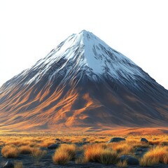 Fototapeta premium Majestic Snow-Capped Mountain Peak Overlooking a Golden Grassy Expanse