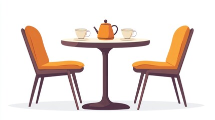 Fototapeta premium Cafe table and chairs, interior, empty, illustration, vector, for design, background, mockup, presentation