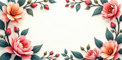 Fototapeta premium A delicate floral frame with intricate details, botanical, border