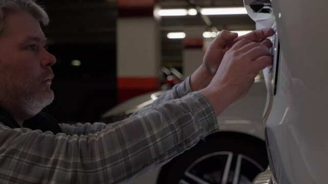 install number plate at car