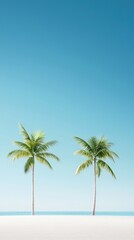 Serene Tropical Beach Scene with Two Palm Trees and Clear Sky