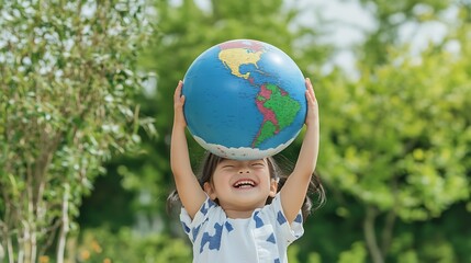 Fototapeta premium A Curious Child Embracing the Earth While Exploring Nature in the Park