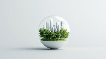 Urban Landscape with Greenery in a Protective Glass Sphere