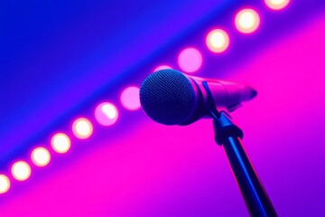 Obraz premium Microphone on Stage with Pink and Blue Lighting