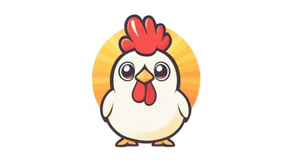 Fototapeta premium Cute cartoon chicken, cheerful expression, radiant background, children's book illustration