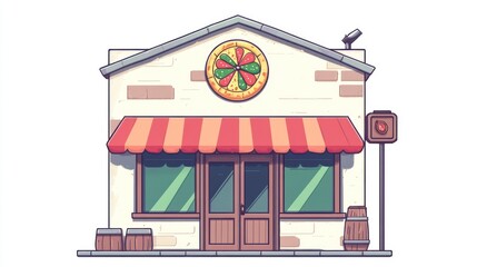 Obraz premium Cartoon pizza shop building exterior