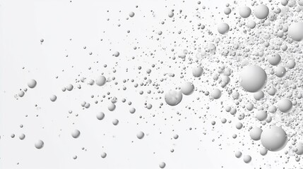 White spheres rising in liquid, abstract background, cosmetic texture