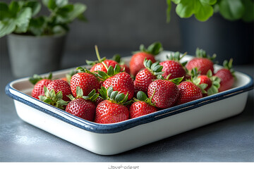A Feast of Fresh Strawberries: A close-up shot reveals a vibrant tray filled with ripe, juicy strawberries, offering a tempting visual treat for food enthusiasts.