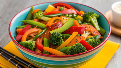 Gluten Free Anti-Inflammatory Plan. Vibrant vegetable stir fry with colorful peppers and