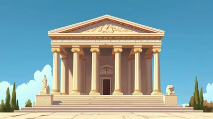 Obraz premium Ancient Roman Temple, Sunny Day, Sculptures, Outdoors