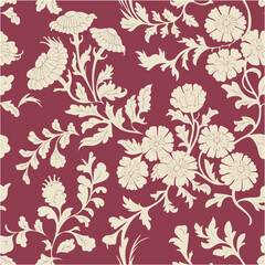 Seamless Meadow Flowers Pattern with Daisy and Paisley Shapes