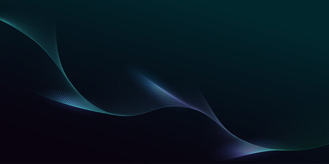 Abstract glowing wave lines on dark green background. Dynamic wave pattern. Modern flowing wavy lines and Futuristic technology concept