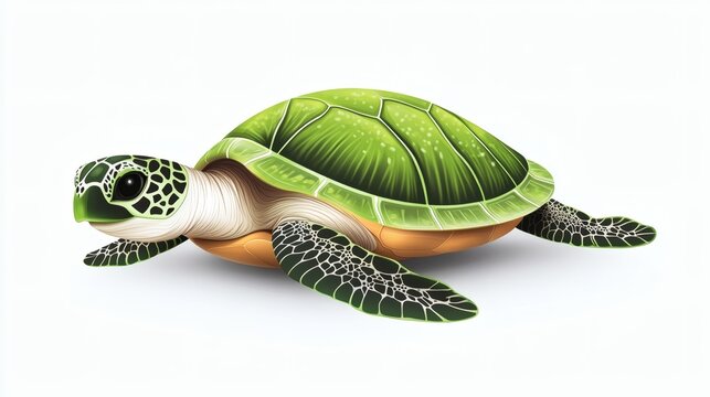 A green sea turtle illustrated in detail and laying still