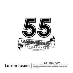 55th years anniversary celebration emblem. black anniversary logo isolated with ribbon on white background. vector illustration template design for web, flyers, poster, greeting card	