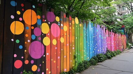 Colorful Rainbow Fence Decorated with Polka Dots