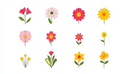 Adorable Vector - Illustrated Flower Icons: A Modern, Simple Collection Isolated on White